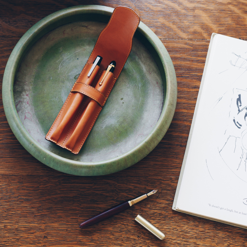 Double Fountain Pen Case in harness belting leather